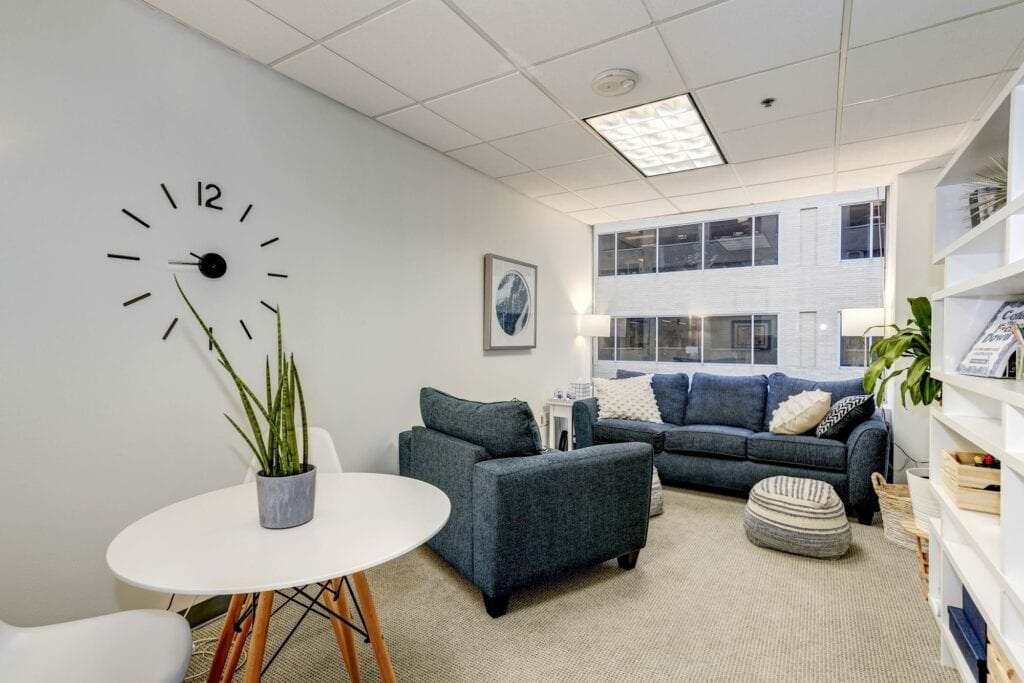 Serviced office facility lounge area