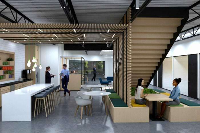 Modern coworking area at Carr Workplaces Convergence