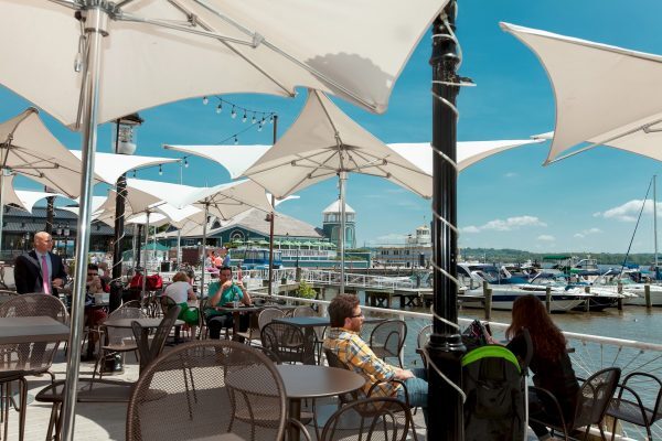 Waterfront dining on the Old Town Alexandria marina near Carr Workplaces Duke Street