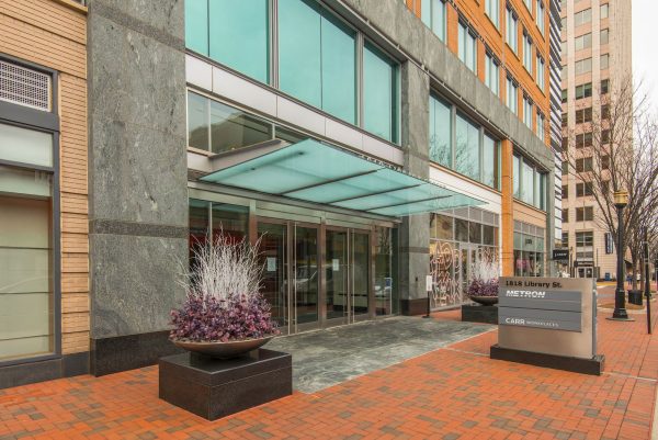 Entrance to Carr Workplaces at 1818 Library Street, Reston Town Center