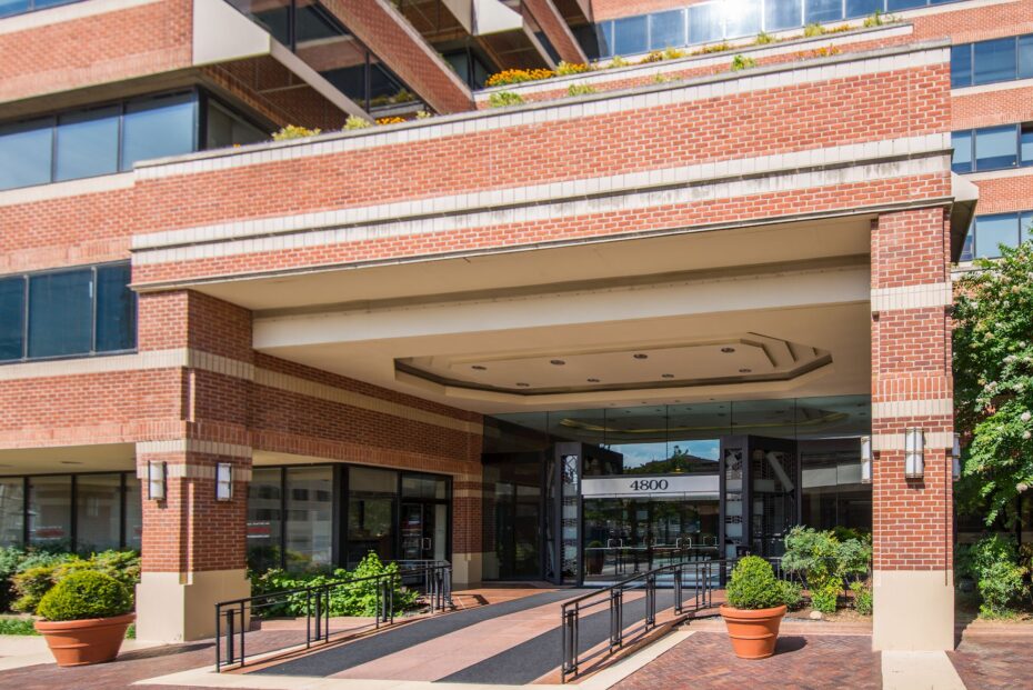 Entrance to Carr Workplaces Bethesda at 4800 Hampden Lane