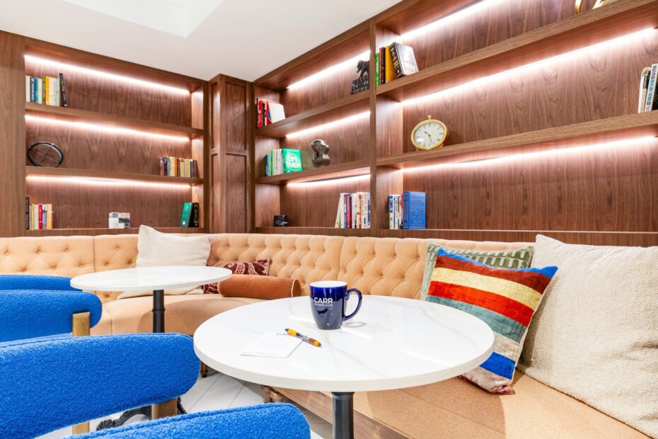 Lounge and library seating at Carr Workplaces The Willard Offices in Washington, D.C.