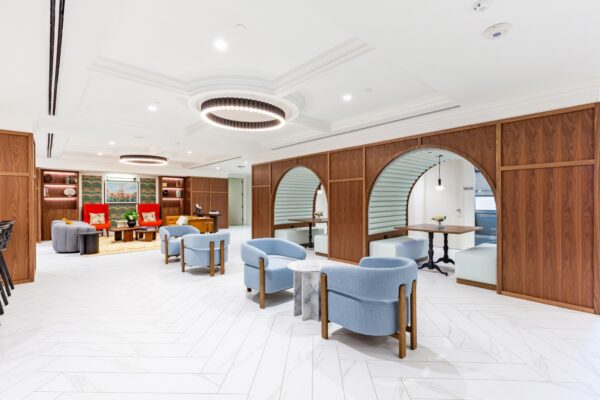Reception lounge and seating areas at Carr Workplaces The Willard Offices, Washington, D.C.