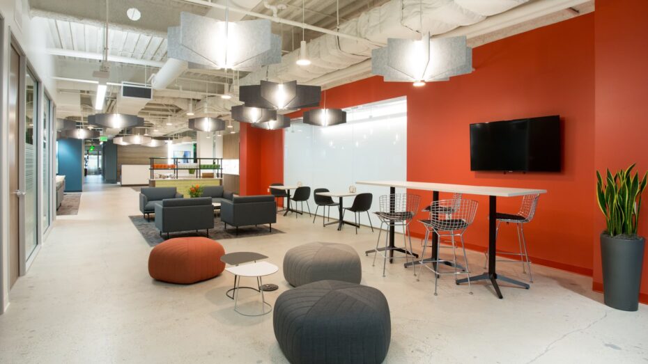 Cafe and coworking lounge at Carr Workplaces DTLA in downtown Los Angeles