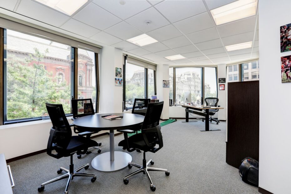 Corner office overlooking historic Washington, D.C. landmarks at Carr Workplaces Penn Ave