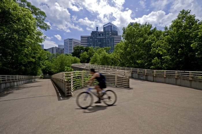 Urban bicyclist neighborhood near Rosslyn offices in Arlington, Virginia
